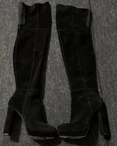 Alice & Olivia Over the Knee Black Suede platform Ultra high Sexy Boots 39/8 - Picture 1 of 17