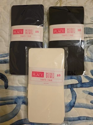 Paquetes de 3 mallas de lugar para niños niñas talla 16 años - azul marino, blanco y negro NUEVAS Foto 1 de 4