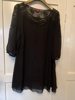 Sz 26 Changes Boutique Black Double Layered Beaded Top Lace Yolk And Shoulders  - Image 1 of 3