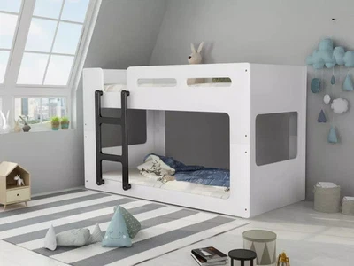 White Low Bunk Bed for Attic/Loft with Black Ladder - 3ft Single - Image 1 of 2