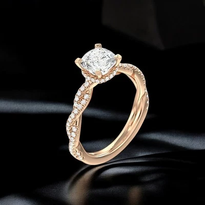 Wedding Diamond Ring 14k  Rose Gold Lab Grown Cushion Cut 2.5 Ct IGI Certified - Image 1 of 4