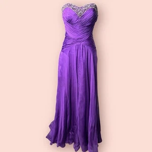 FLASH BY MAC DUGGAL Royal Purple Prom Dress Size 4 Strapless Front Slit Chiffon - Picture 1 of 7