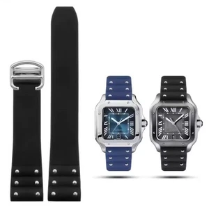 Cartier Santos 21mm Silicone Rubber Strap – Black or Blue with Metal Buckle - Picture 1 of 11