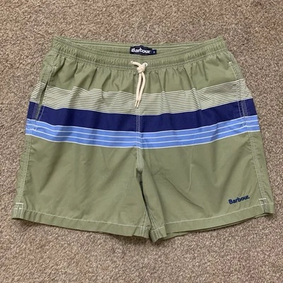 Barbour Shorts Mens XL Blue Green Striped Swim Trunks Elastic Waist Drawstring - Image 1 of 4
