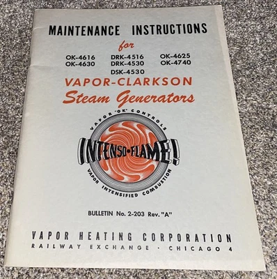 1950 Vapor Clarkson Steam Generators Maintenance Instructions Railroad 75 pgs - Image 1 of 4
