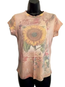 Camiseta XCIT EE. UU. Estampado Girasol Tejida Top Talla Pequeña Camisa Y2K De Colección - Imagen 1 de 4