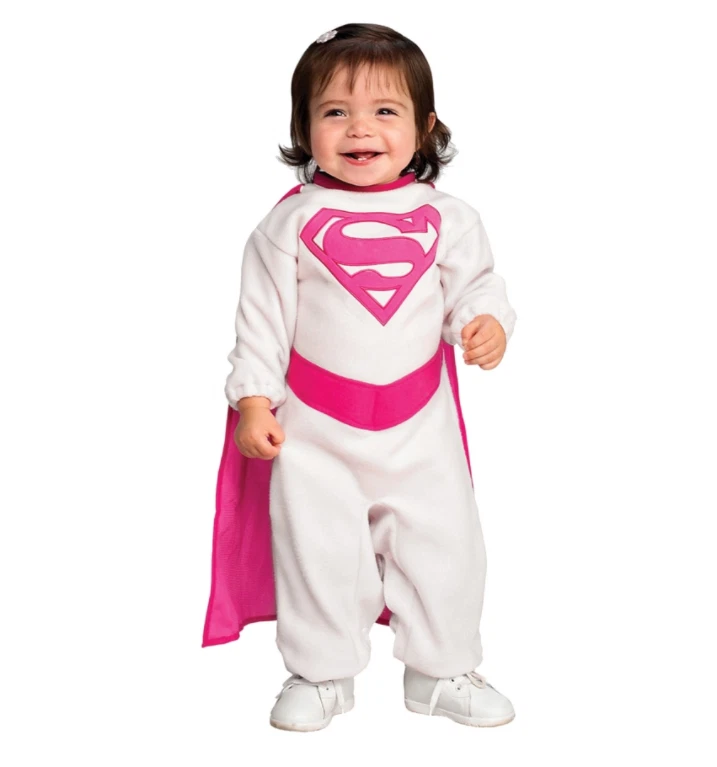 Supergirl Infant Costume Halloween Romper Removable Cape Pink Infant Size 1-2 - Image 1 of 4