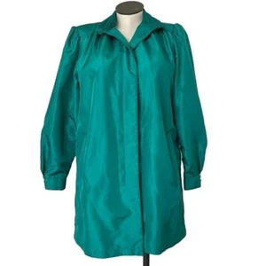 Forecaster Boston Trench Coat Lightweight Jacket Green Puff Sleeves VTG Sz 11 12 - Picture 1 of 9