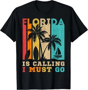 Vintage Summer Beach Sun Florida Is Calling I Must Go Beach T-Shirt Hoodie - Picture 1 of 8