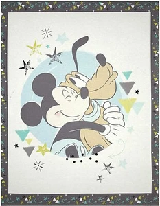 Disney Mickey Mouse Nursery White 35" Panel 100% Cotton Fabric by The Panel - Picture 1 of 1