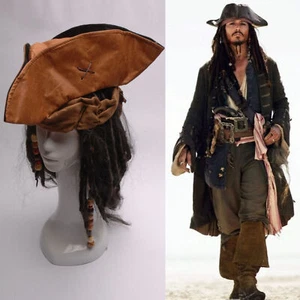 Pirates of the Caribbean Jack Sparrow Tri Corner Buccaneer Cosplay Hat Wig Set - Picture 1 of 5