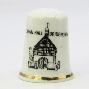 COLLECTABLE BONE CHINA THIMBLE 'TOWN HALL, BRIDGNORTH' SHROPSHIRE - Picture 1 of 4