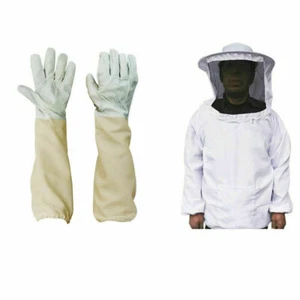 Protective Beekeeping Jacket Veil Suit + 1 Pair Beekeeping Long Sleeve Gloves - Picture 1 of 9