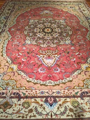 10.0 x 13.5 Very Fine Hand Knotted Wool & Silk Foundation Tabrize Carpet - Area - Image 1 of 4