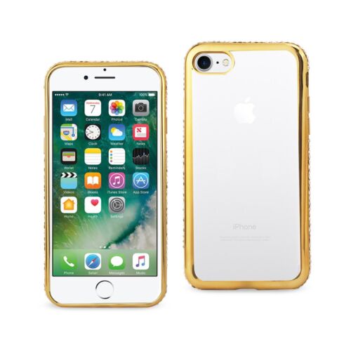 Case iPhone 7 / 8 / SE2 Soft TPU Slim Clear With Diamond Frames In Gold
