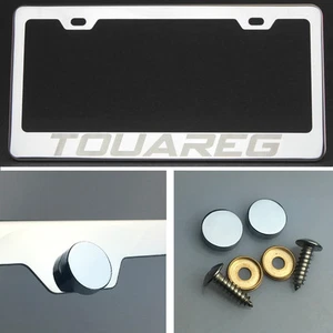 One Touareg Laser Engraved Stainless Steel License Plate Frame Chrome Screw Cap - Imagen 1 de 12