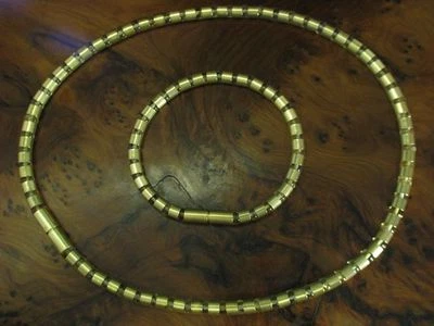 925 Argento Sterling Set Gioielli/Collier & Bracciale/Placcato Oro / Vero - Immagine 1 di 3