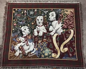 Vintage Natale Lancio Cucciolo Cane Arazzo Coperta Tessuto Festa Corona Artigianato Marca - Foto 1 di 4