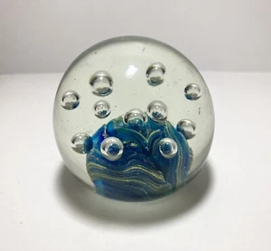 Pisapapeles de vidrio artístico burbujas controladas azul cobalto hecho a mano - Imagen 1 de 8