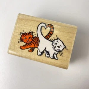 Cats in Love~Heart~Kittens~Rubber Stamp~2"X1.25"~Inkadinkado #2107 - Picture 1 of 8