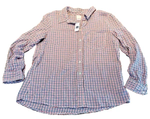 Gap Shirt Damen L tailliert Boyfriend Langarm marine rot kariert Knopfleiste - Bild 1 von 15