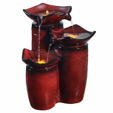 Teamson Home Outdoor 3-Tier Glazed Pot Floor Fountain with LED Lights, Red