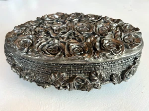 Davco Silver Ltd Repousse Ag Plate & Red Velvet Lined Oval Basket Box 9"X6"X3" - Picture 1 of 9