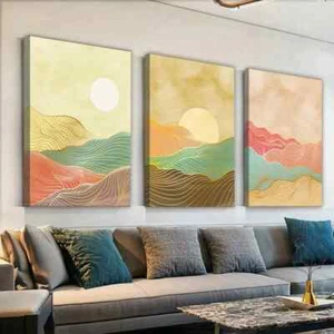 3pcs Sun And Moon Sea Painting Boho Wall Canvas Unframed - Imagen 1 de 9