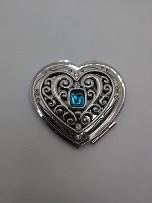 Espejo doble compacto Brighton plateado metal turquesa estrás CORAZÓN *Leer* Foto 1 de 4