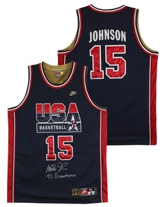Magic Johnson "92 Dreamteam" Signed Navy Nike Team USA Jersey BAS Wit #2W898640 - Picture 1 of 6