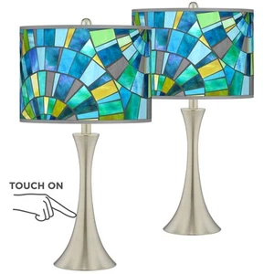 Lagos Mosaic Trish Brushed Nickel Touch Table Lamps Set of 2 - Picture 1 of 4