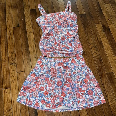 Women’s Large Tankini With Skirt Swimsuit Slimming Floral Pink Blue Padded New - Image 1 of 4