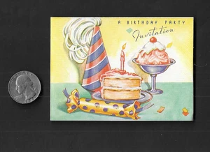 vintage 1947 Rust Craft Greeting A BIRTHDAY PARTY Invitation Card Cake Ice Cream - Picture 1 of 3