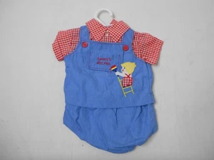 Vintage 70s infants Outfit Set Daddy's Helper Plaid Collar Red Blue Size 6-9M - Picture 1 of 6