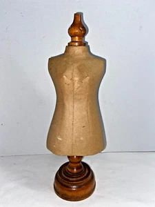 Vintage Paper Mache Womens Mini Dress Form Mannequin Wood Spindle Base Stand 13" - Picture 1 of 8