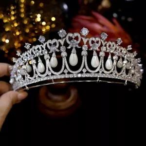 New Design Crystals and Peals Zircon Tiaras de noiva Wedding Crown Party Tiaras - Picture 1 of 6
