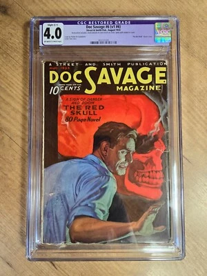 Doc Savage Pulp Magazine August 1933 CGC 4.0 "The Red Skull" Classic Cover - Image 1 of 3