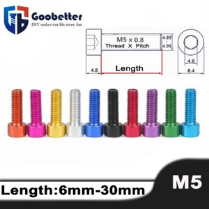M5 Aluminum Alloy Allen Bolt DIY Socket Cap Screws Hex Head Anodised Bolt DIN912 - Picture 1 of 8