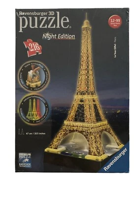 Rompecabezas Ravensburger 3D Edición Noche Torre Eiffel París 216 piezas Incluye LED Foto 1 de 2