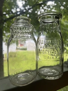 2 Vintage Embossed Half Pint Milk Bottles Fairfield Western Maryland Dairy - Picture 1 of 11