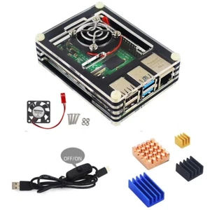 Raspberry Pi 4 Acrylic Case Kit with Cooling Fan Heatsink Power Switch Cable - Afbeelding 1 van 8