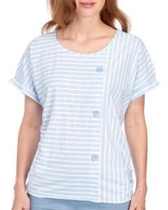 Camisa Blusa Patrizia Luca Milano Mujer Azul Rayas Botones Nueva con Etiquetas $88 Talla L/XL - Imagen 1 de 3