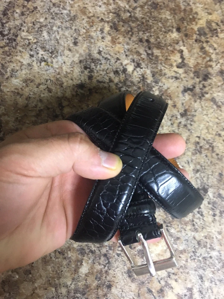 Lauren Ralph Lauren Women's Black Croc Embossed Leather Belt Size S #9101000-001 - Image 1 of 4