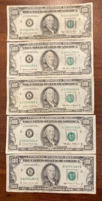 (5) SERIES 1980's $100.00 NOTE, Circulated. - Image 1 of 2