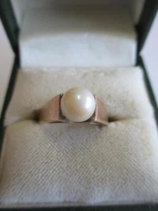 Ring, 9ct gold, cultured pearl, 1960s, vintage - Picture 1 of 8