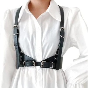 Body Chest Harness for Women Fashion, Punk Rock Black Bondage Vest Leather Top - Picture 1 of 7