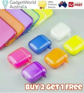 For Apple Airpods 1 / 2 / Pro Case Clear Neon Colors Silicone Protective Cover - Picture 1 of 12