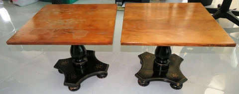 MARKED Vintage Pair Ethan Allen Stenciled Side Accent Tables End Tables WOOD Cover
