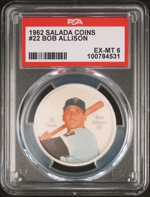 1962 Salada Baseball Coin Pin 22 BOB ALLISON MINNESOTA TWINS PSA 6 EX-MT - Image 1 of 2