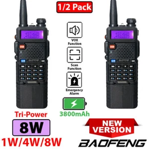 1/2PCS Baofeng UV5R 8W Tri-Power Dual Band Ham Radio Walkie Talkie 3800mah 128Ch - Foto 1 di 23